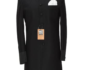 Men's Black Long Sherwani Coat - Wedding Party Wear
