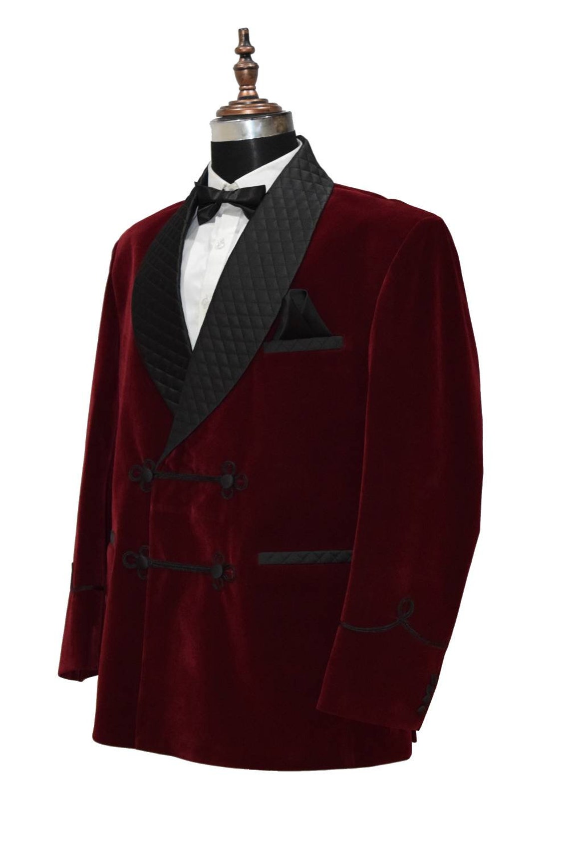 Man Smoking Jackets Maroon Quilted Lapel Velvet Dinner Party - Etsy
