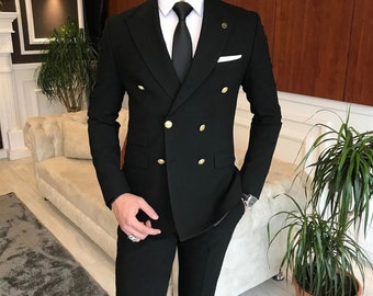 Black Suits Double Breasted Wedding Dinner Party Wear Suits Special Gift For Him