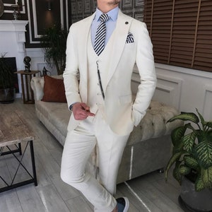 Trajes blancos de 3 piezas Trajes de diseñador para bodas, cenas y fiestas, regalo especial para él