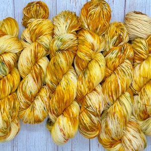 Phoenix 100% Organic Fingering Cotton Hand Dyed shawl kit indie dyed gold orange variegated speckled vegan yarn knitters weavers crocheters
