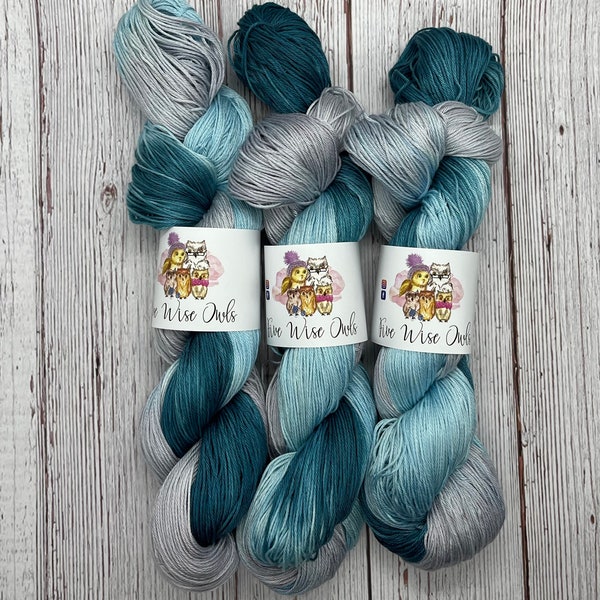 Winter Solstice, 100% Pima Cotton, Organic, Tencel, Linen, Hand Dyed Yarn, indie dyed, blue gray, vegan yarn for knitters weavers crocheters