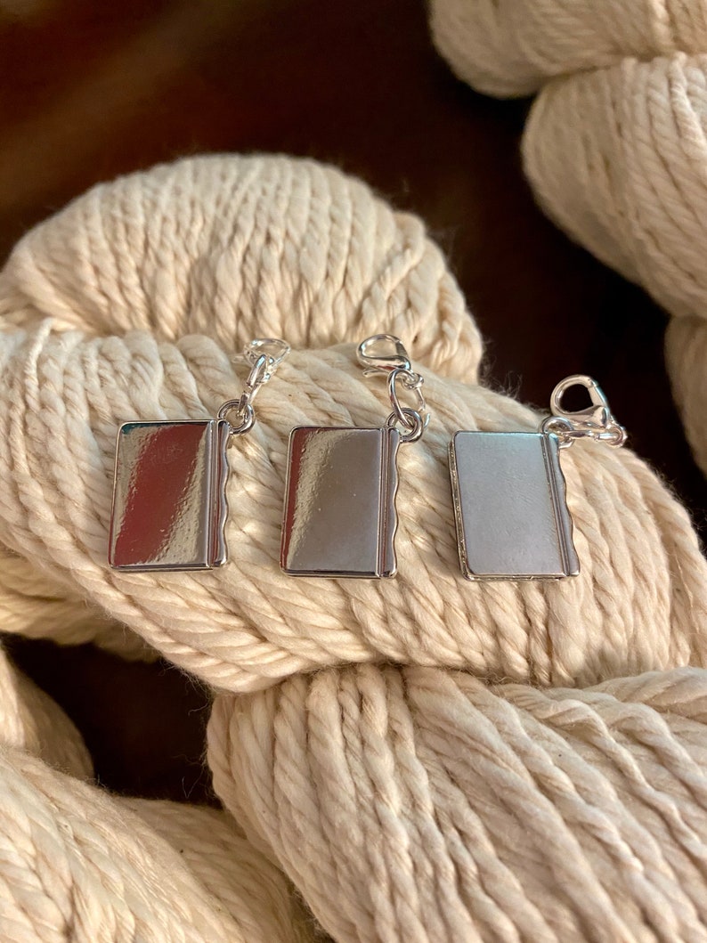 Set of three book stitch markers lobster claw progress Etsy
