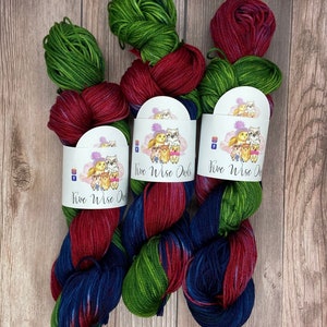Yuletide 100% Pima DK Cotton Hand Dyed Yarn Vintage Christmas theme jewel tones navy burgundy green yarn for knitters weavers crocheters