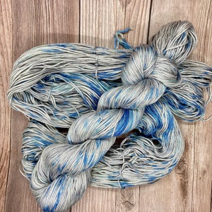 Frosted Window Panes 100% Pima Cotton Hand Dyed Yarn Winter Ice theme indie dyed blue gray vegan yarn for knitters weavers crocheters