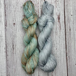 Misty Mountains Duo 100% Pima DK Cotton Hand Dyed Yarn River theme indie dyed solid blue tonal vegan yarn knitters weavers crocheters
