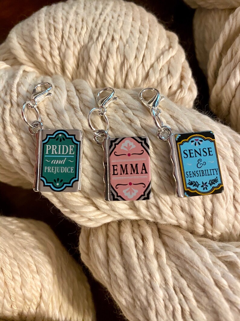 Set of three book stitch markers lobster claw progress Etsy