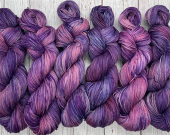 Panhandle Sunset Ready to Ship Cotton Hand Dyed Yarn pink purple sunrise indie dyed organic dk vegan yarn for knitters weavers crocheters