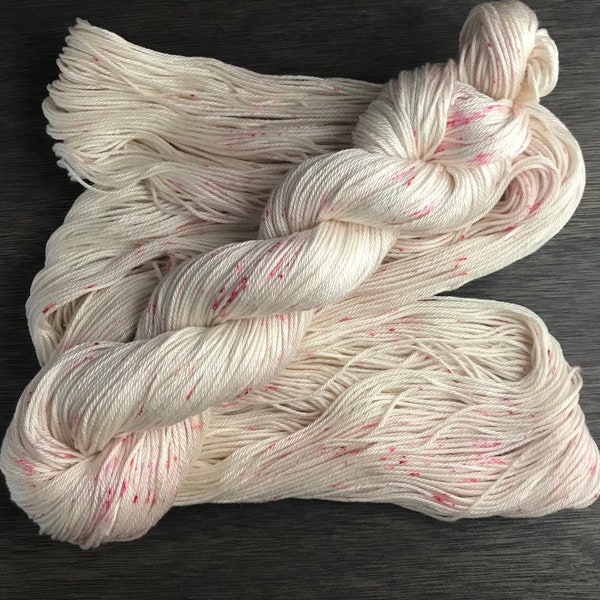 Emma 100% Pima DK Cotton Hand Dyed Yarn Baby girl theme indie dyed yarn white cream pink speckle vegan yarn knitters weavers crocheters