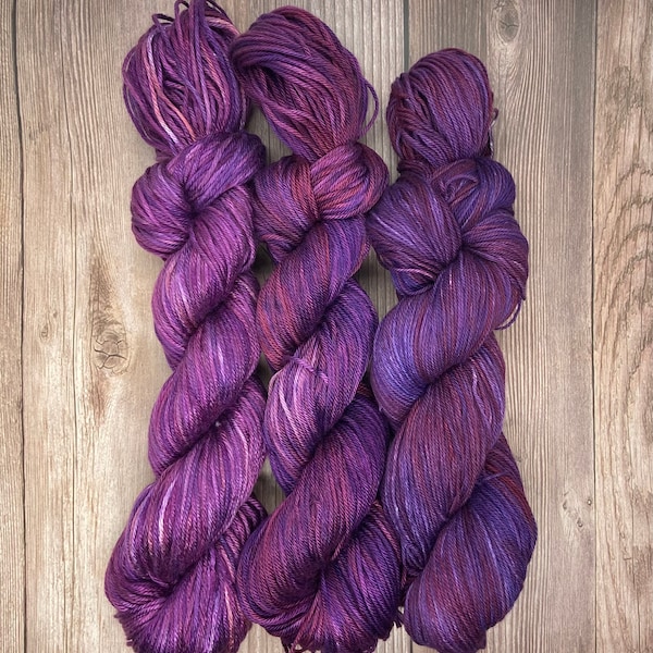 Sleepy Hollow 100% Pima Cotton Hand Dyed Yarn purple red Halloween theme indie dyed jewel tone vegan yarn for knitters weavers crocheters