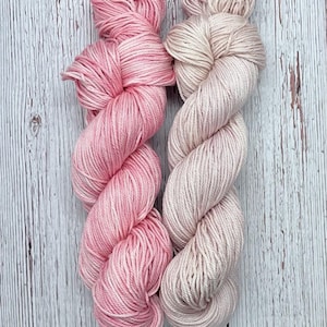 Primrose Duo 100% Pima DK Cotton Hand Dyed Yarn River theme indie dyed solid pink tonal vegan yarn knitters weavers crocheters