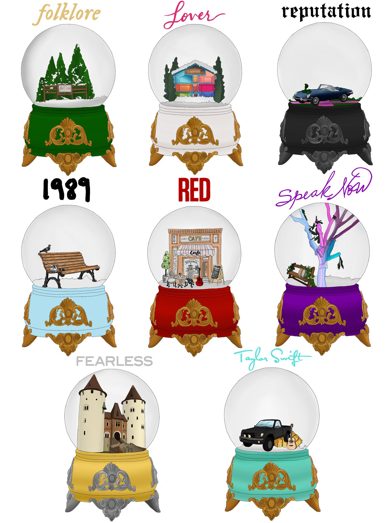 Taylor Swift Every Era Snow Globe Print Etsy