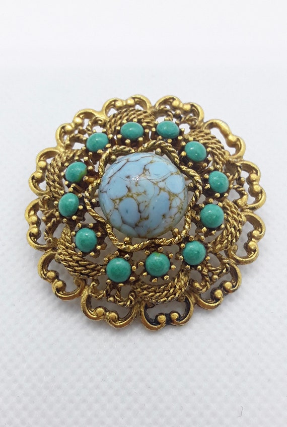Vintage Emmons Gold and Turquoise Pin/Pendant
