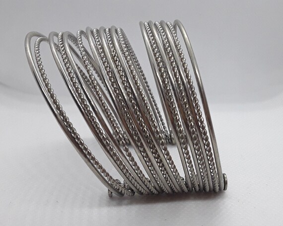Silver Cuff With Solid and Twisted Bands, - image 1