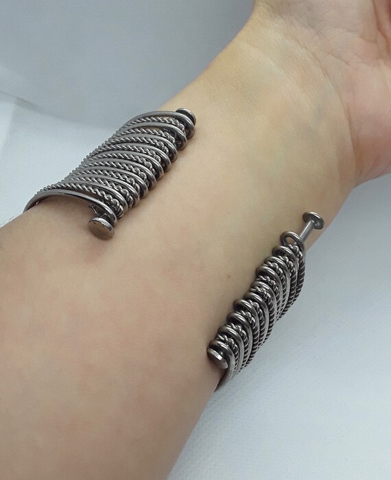 Silver Cuff With Solid and Twisted Bands, - image 7