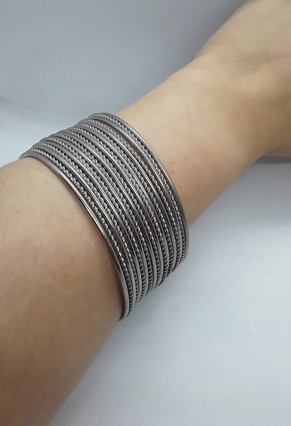 Silver Cuff With Solid and Twisted Bands, - image 6