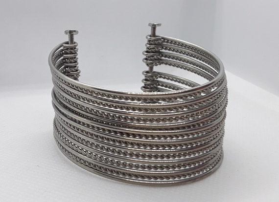 Silver Cuff With Solid and Twisted Bands, - image 2