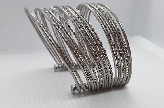 Silver Cuff With Solid and Twisted Bands, - image 3
