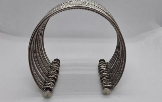 Silver Cuff With Solid and Twisted Bands, - image 4