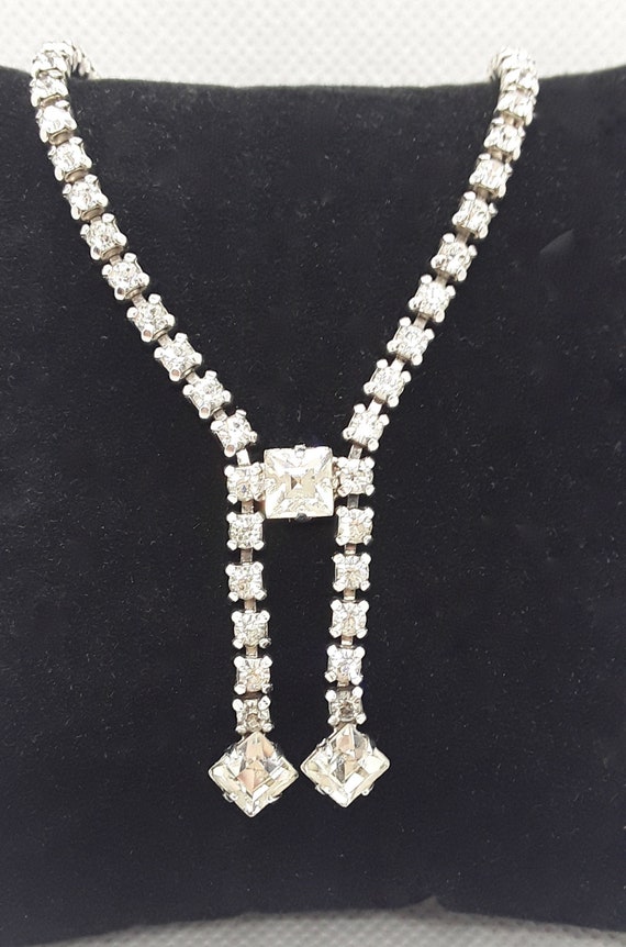 Vintage Kramer Rhinestone Necklace with Two Dangli