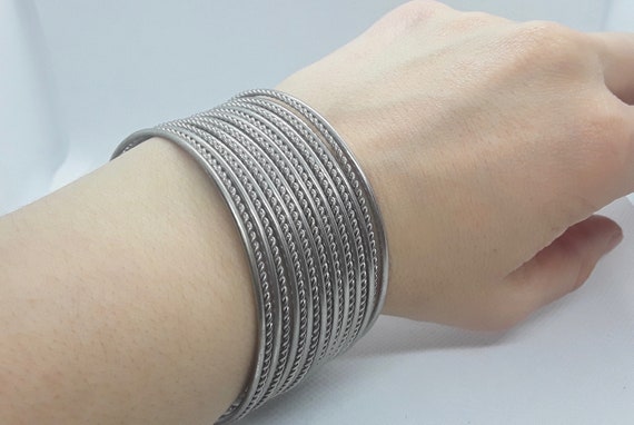 Silver Cuff With Solid and Twisted Bands, - image 5