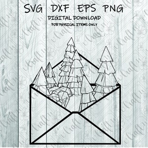 Envelope w trees svg - Envelope w tree clipart - Envelope svg - Tree svg - Tree clipart - Winter svg - Winter clipart - Christmas letter svg