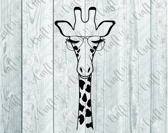 Pode incluir: Ilustração em preto e branco de uma girafa usando óculos de sol. A girafa tem um pescoço manchado e uma expressão sorridente.