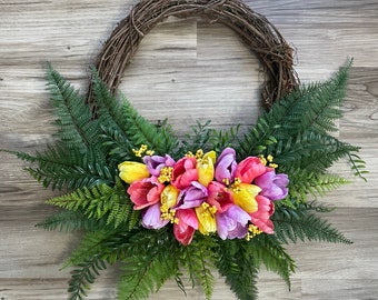 PRÊT À L'EXPÉDITION - Couronne de vigne tulipe colorée