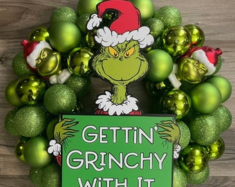 Couronne de Noël Grinch, décoration Grinch, prête à être expédiée