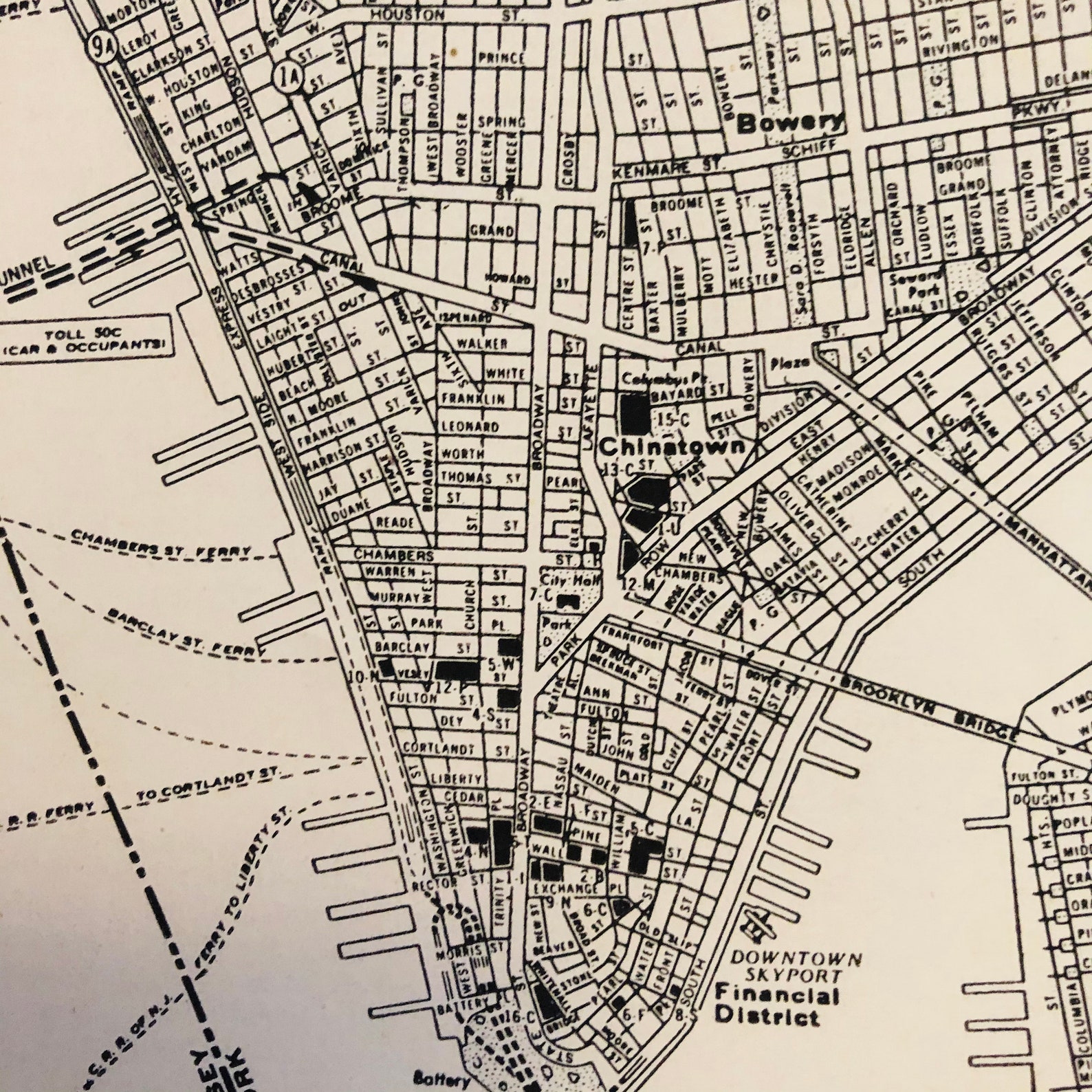 Lower Manhattan Vintage Mapa Impresión // Mapa de la calle // | Etsy