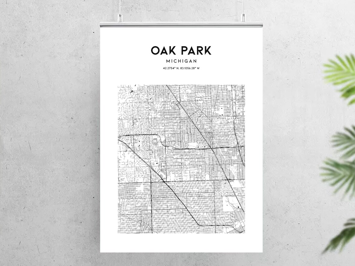 Oak Park Map Poster Oak Park Map Print Wall Art Mi City Etsy
