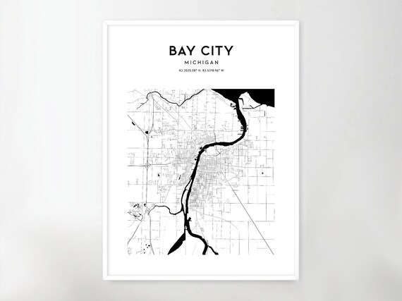 Bay City Map Poster Bay City Map Print Wall Art Mi City  Etsy