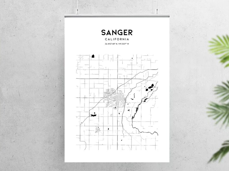Sanger Map Poster Sanger Map Print Wall Art Ca City Map Etsy