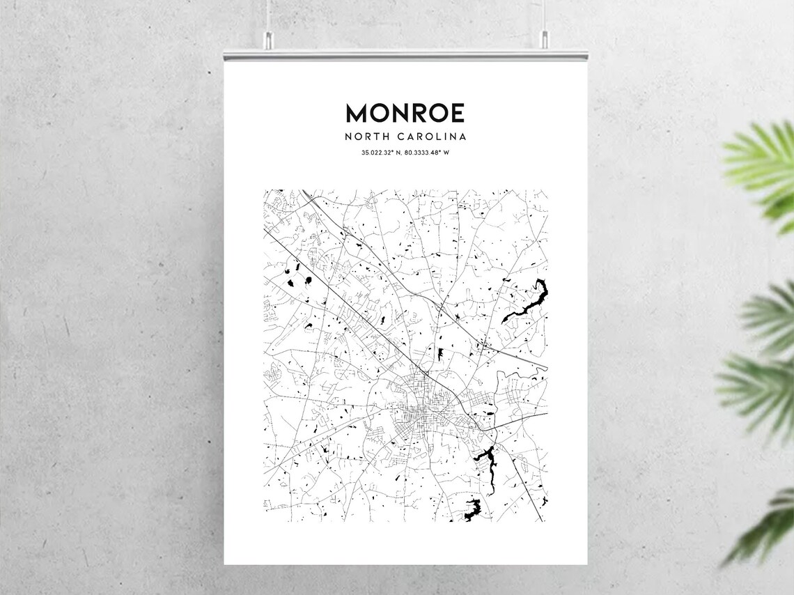 Monroe Map Poster Monroe Map Print Wall Art Nc City Map Etsy