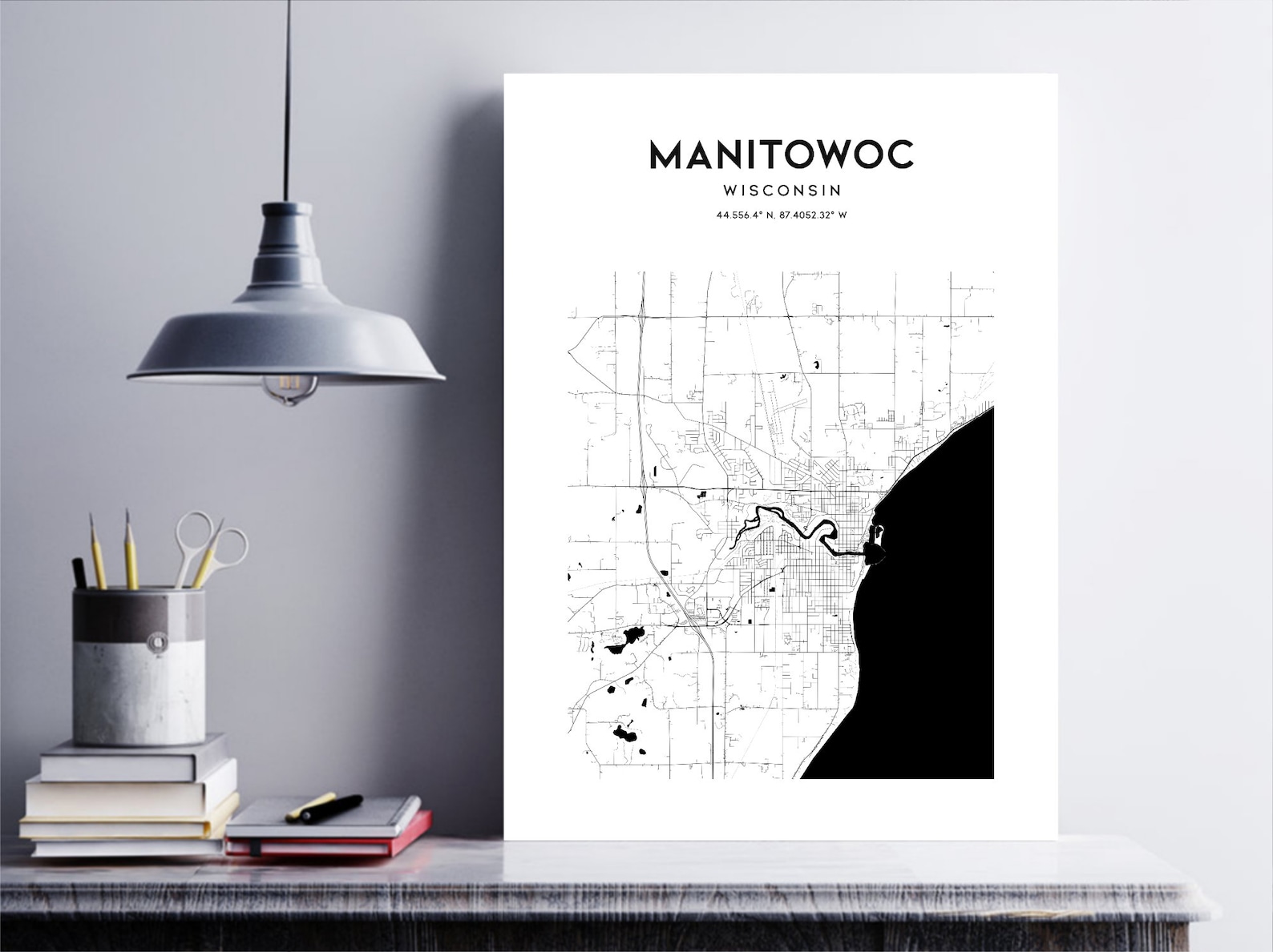 Manitowoc Map Poster Manitowoc Map Print Wall Art Wi City Etsy