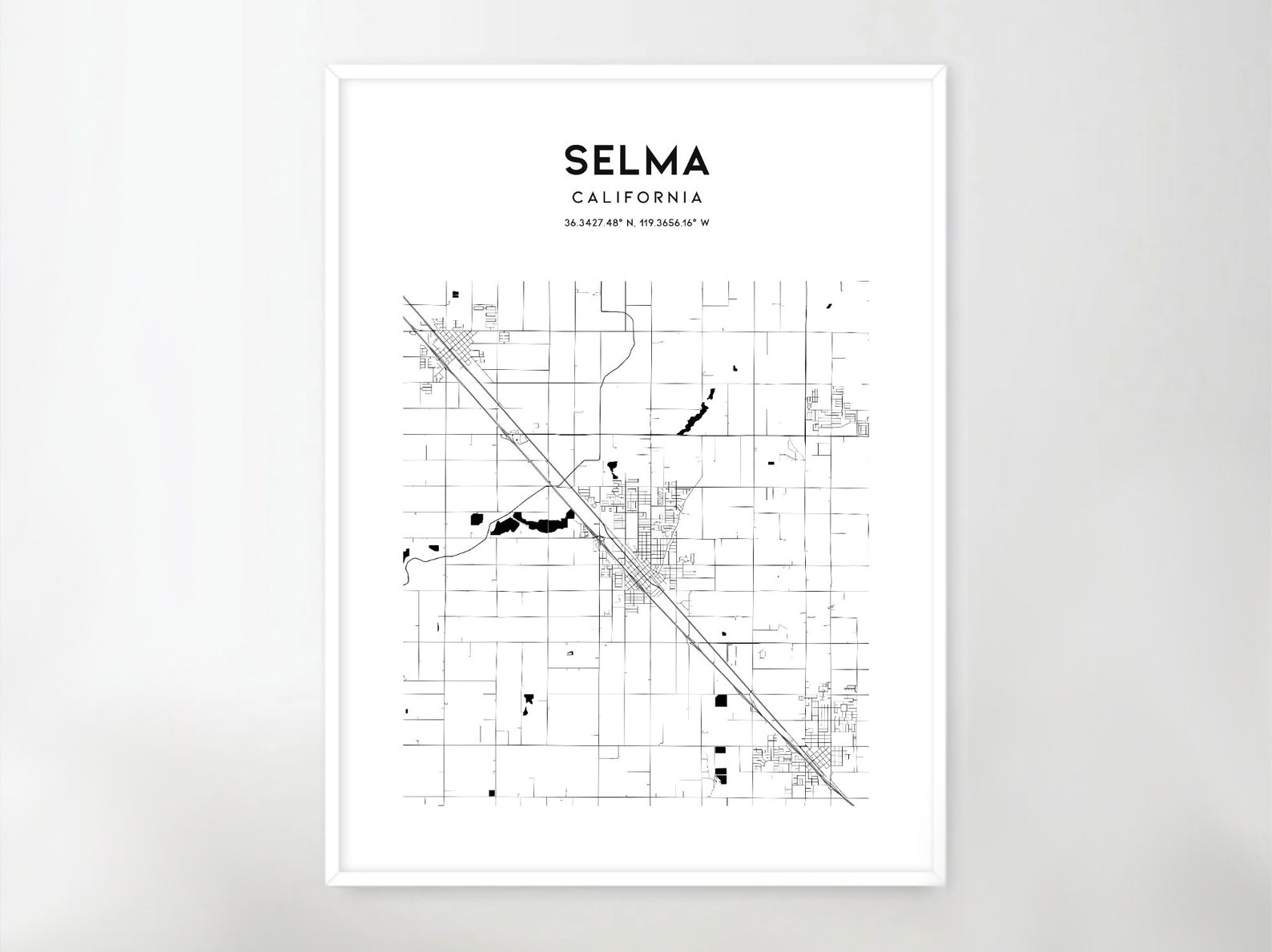 Selma Map Poster Selma Map Print Wall Art Ca City Map Etsy