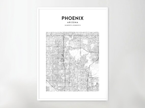 Phoenix Map Phoenix Decor City Wall Art Arizona Map Arizona Decor Phoenix Poster Phoenix Wall Art Phoenix Print Map Of Phoenix