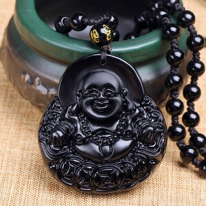 obsidian Bodhisattva black Pendant Handmade Lucky Carved rope Chinese Men Women obsidian Bodhisattva black Pendant Handmade Lucky Carved rope Chinese Men Women