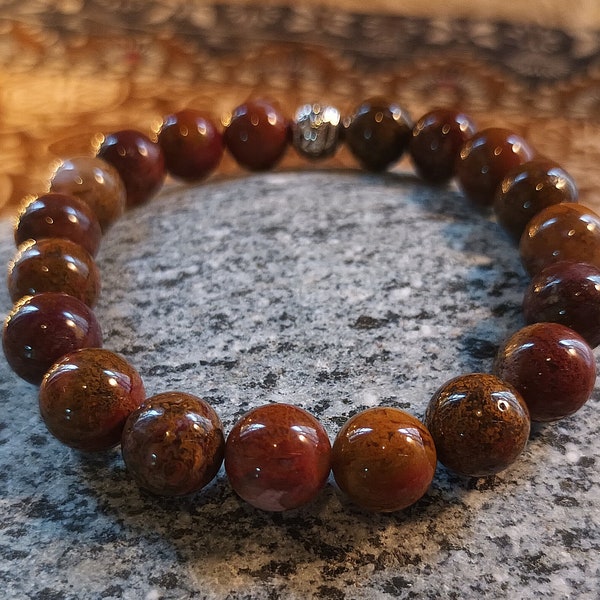 Bracelet élastique Agate Rouge Zhan Guo en grosses perles de pierre