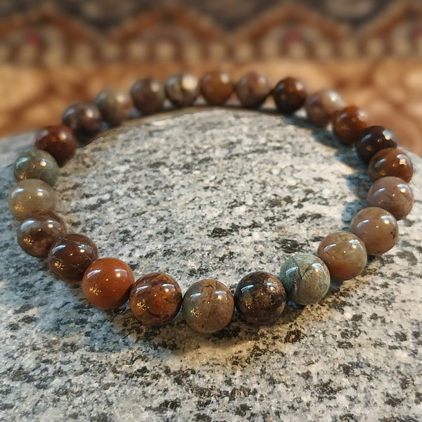 Bracelet élastique Agate Serpentine en perles de pierre naturelles