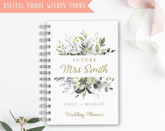 Livro de planejamento de casamento personalizado Greenery, livro de planejamento de casamento personalizado, planejador de casamento e calendário, presente de chá de panela, #wp011