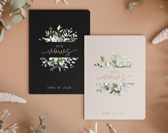 Greenery Wedding Vow Books, Green Theme Vow Books set of 2, Personalized Vow Books, His and Her Vow books, Vow Booklets, Real Gold Foil