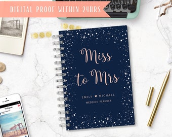 Miss to Mrs Wedding Planner, Personalized Wedding Planning Book, Bridal Shower Gift, Gold foil planner, Navy wedding planner #wp022