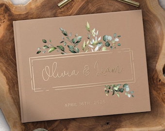 Greenery Wedding Guest Book, Real Gold Foil Wedding GuestBook, Personalized Photo Book for Instant Photos, Garden Wedding Sign In Book