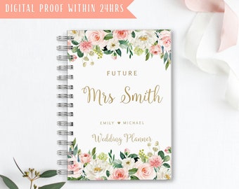 Future Mrs Personalized Wedding Planner Book, Custom Wedding Planning Book, Wedding Planner Blush and Gold, Bridal Shower Gift, Rose #wp013