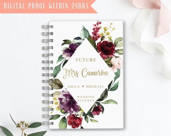 Burgundy Wedding Planner, Personalized Wedding Planning Book, Bridal Shower Gift #wp015