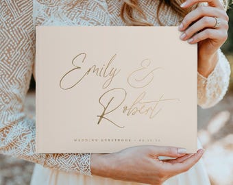 Elegant Wedding Guest Book, Personalized Gold Foil Wedding Book with Calligraphy Names, Minimalist Hardcover Guest Book Album, Photo Book
