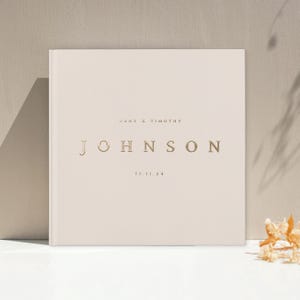 Personlig gästbok för bröllop, minimalistiskt anpassat fotoalbum med hårt omslag, guld, roséguld, silverfolie, beige album