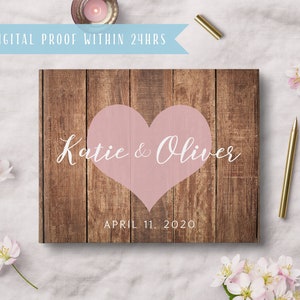 Rustic Wedding Guest Book - Wooden Personalized Wedding Guest Book  - Hardcover Wedding Book Album Rustic - Custom Guestbook #gb023