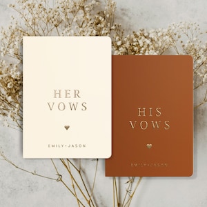 Wedding Vow Books, Boho Vow Books set of 2, Personalized Vow Books, His and Her Vow books, Rust Vows Books Gold Foil, Vow Booklets Vows
